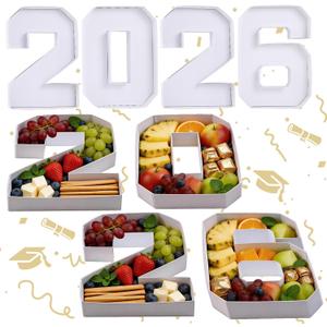 2026 Graduation Decorations - 4 Pcs 2026 Charcuterie Fillable Numbers Charcuterie Board Box Serving Trays Graduation Centerpieces for Tables Grad Party Decorations Supplies(White)