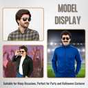 Short Brown Men Wig with Msutache and Sunglasses for 70s 80s Costume Cosplay Halloween Party