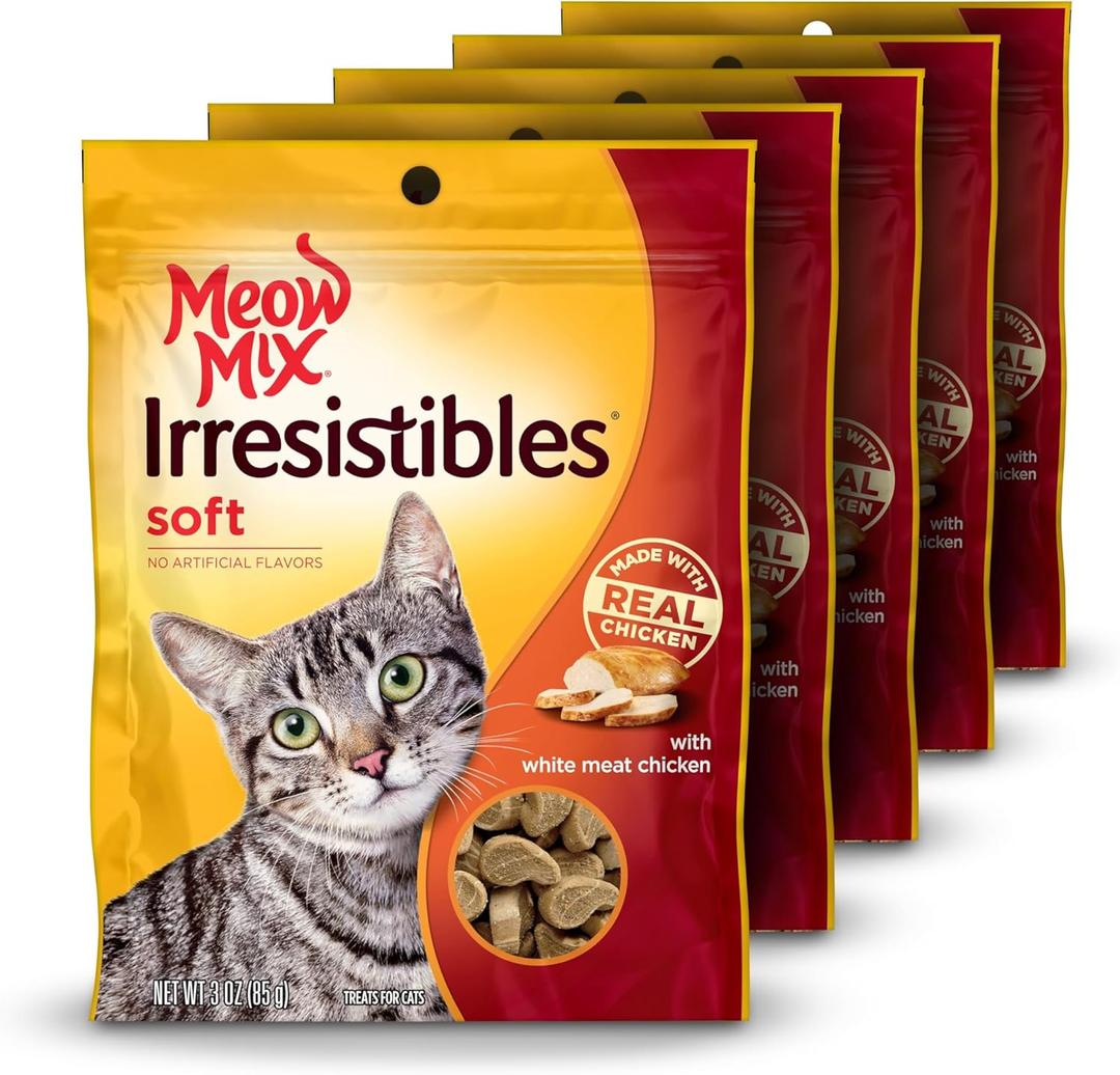 Meow Mix Irresistibles Soft Cat Treats, White Meat Chicken, 3 Ounce (Pack of 5), Best By: 12/31/2026 Meow Mix Irresistibles Soft Cat Treats, White Meat Chicken, 3 Ounce (Pack of 5), Best By: 12/31/2026