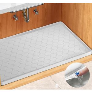 Silicone Under Sink Mat 34" x 22", kitchen Essentials and Gadgets, Shelf liner and Cabinet Protector, Home Organizers and Storage, Waterproof Bathroom Tray (White)
