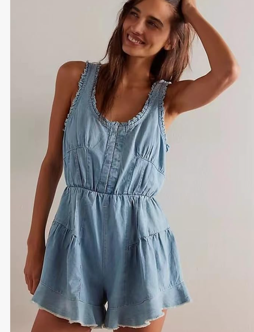utcoco Women's 2025 Summer Casual Sleeveless Denim Romper Elastic Waist Loose Jean Shorts Jumpsuit Overalls, Size L utcoco Women's 2025 Summer Casual Sleeveless Denim Romper Elastic Waist Loose Jean Shorts Jumpsuit Overalls, Size L