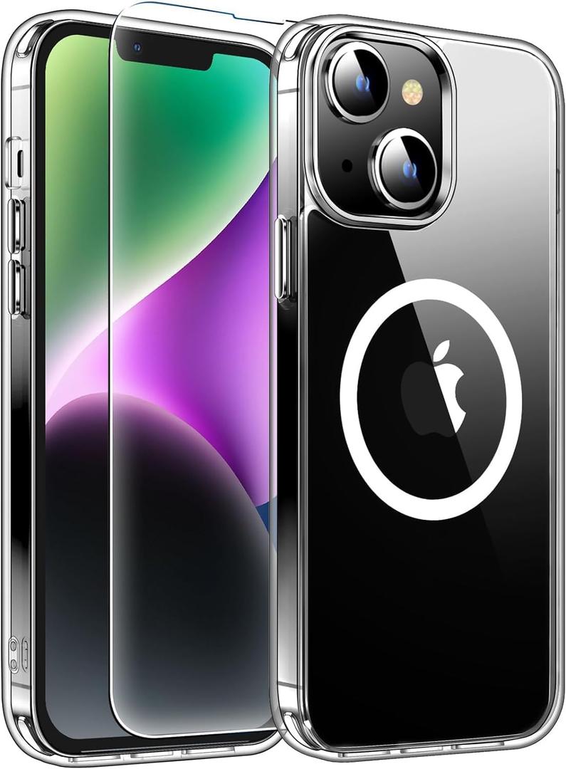 4 x for iPhone 14 Case,[Compatible with Magsafe][Anti-Yellowing] with Screen Protector,Slim Thin 10 FT Shockproof Phone Case 6.1 inch-Clear
