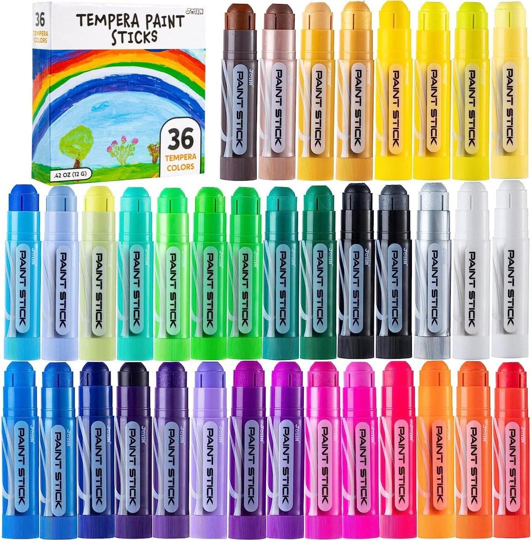JOYIN 36 Colors Assorted Washable Tempera Paint Sticks, Quick Drying and No Mess Paint Sticks for Arts and Crafts Project, Art Easter Gifts for your Kids and Artists
