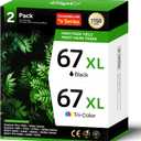 KingKJ Compatible 67XL Ink Cartridge Replacement for HP DeskJet 2700 2700e 2755 2755e 2752 4155e 2855e 4100 4100e 4155 4255e Envy 6000 6055 6400 6455e 6458 1255, Black, Tri-color, 2-Pack