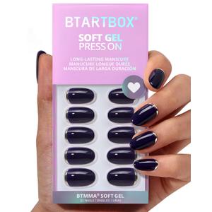 BTArtbox Press On Nails Oval - Vintage Silver, Dark Blue Silver Foil Short Press On Nails with Glue and Adhesive Tabs for Women, Soft Gel Glue On Nails in 16 Sizes - 32 Stick On Nails Kit