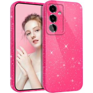 Glitter Case for Samsung Galaxy A17 5G Hot Pink, Cute Sparkle Bling for Girls Girly Women Soft TPU Camera Protection Slim Protective Phone Case for Galaxy A17 5G, Hot Pink