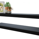 BAMEOS Floating Shelves, 35 Wx7 D Black Wall Mounted Wooden Shelves with Invisible Brackets Set of 2, Hanging Wall Shelves Decoration for Bedroom and Kitchen, Black 