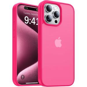 for iPhone 15 Pro Max Case, [Military-Grade Drop Protection][Anti-Yellowing] Shockproof Protective Translucent Matte Cover for iPhone 15 Pro Max Phone Case,Hot Pink
