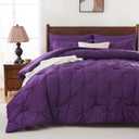 Sheet&Joy Queen Comforter Set, 7-Piece Bed in a Bag, Pintuck Bedding Sets for All Season, Includes Comforter, Flat Sheet, Fitted Sheet, Pillowcases and Pillowshams, Purple
