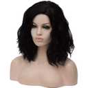 BERON Black Wigs for Women 14 Inch Short Curly Wavy Wig Girls Natural Black Shoulder Length Wig Side Part Wave Halloween Cosplay Party or Daily Wigs