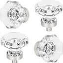 Crystal Drawer Pulls and Knobs 4 PCS,Brushed Nickel Glass Knobs for Cabinets and Dresser,Bathroom Kitchen Cabinet knobs,Octagon