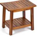 Upolana Outdoor Shower Bench, 20" Solid Acacia Wood Shower Stool Waterproof Shower Seat with Storage Shelf for Bathroom - SB001