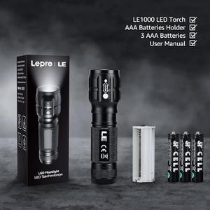 Lighting EVER LED Flashlights High Lumens, Small Flashlight, Waterproof, Adjustable Focus Flash Light for Outdoor, Emergency, AAA Batteries Included, Tactical & Camping Accessories (Black)