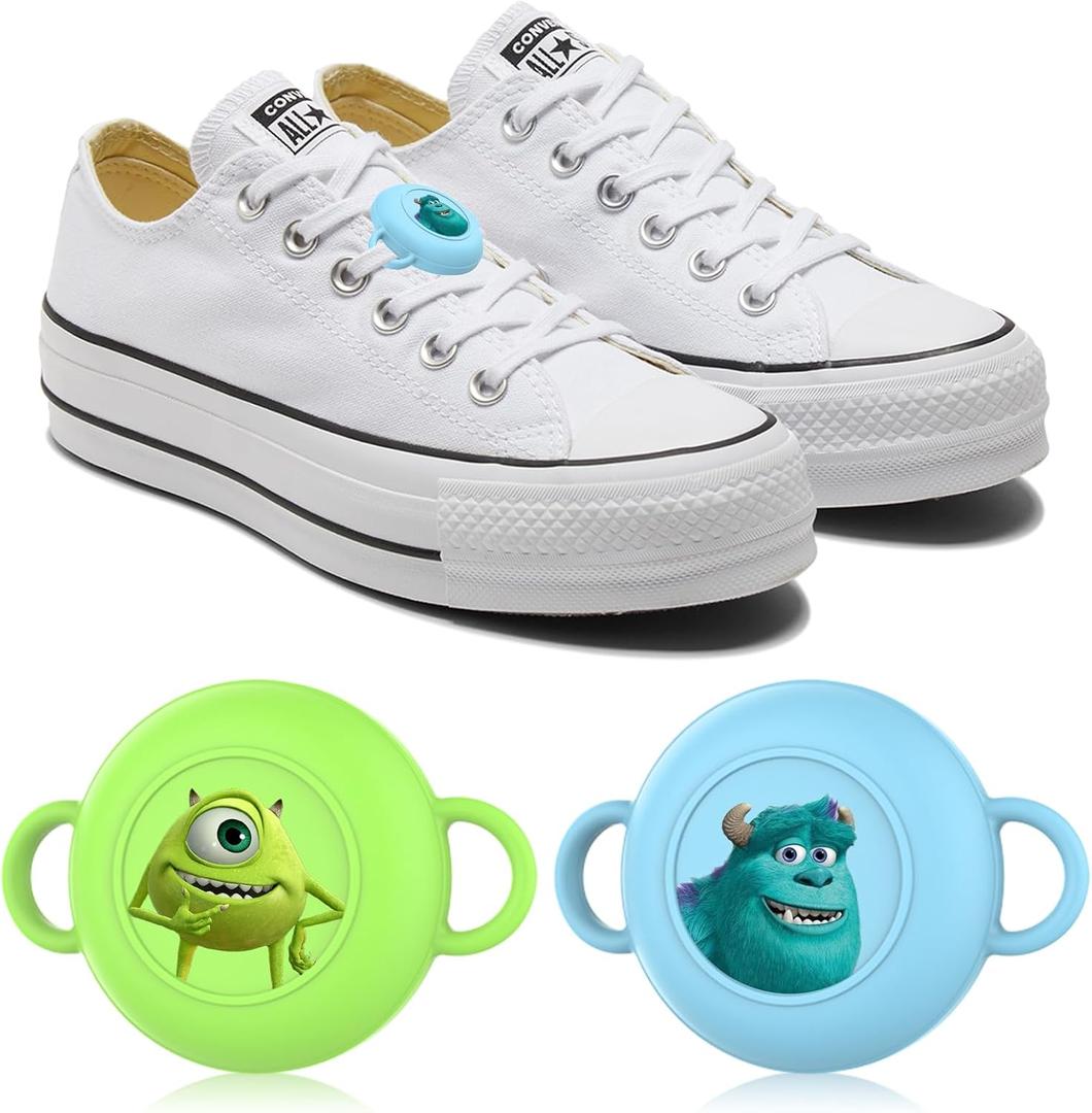 [2 Pack] Compatible with Airtag Holder for Kids Shoelaces & Straps, Cartoon Funny Silicone Case for Children Shoes Shoestring, Waterproof Hidden AccessoriesGreen+Sky Blue