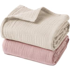 GLLQUEN BABY Muslin Swaddle Blankets for Girls, 2-Pack Organic Baby Blankets for Girl Boy, Newborn Receiving Blanket, Baby Swaddle Blanket Unisex, Baby Essentials, Registry & Gift, 40 x 38 inches (Pink & Light Gray)