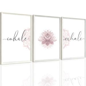 Deveosa Pink Inhale Exhale Lotus Zen Canvas Artwork Calming Wall Yoga Poster Art For Bedroom Meditation Room Dcor 16x24 Inch Unframed Set of 3