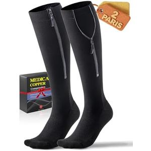 Medical Zipper Compression Socks 20-30 mmHg for Women & Men (2 Pairs) - Easy On Copper Compression Socks for Circulation, Swelling, Odor Control, Athletic, Travel, Flying Size XL