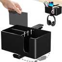 Yinqster 2/3/4 in 1 Desk Cup Holder and Headphone Hanger,Clip on Cup Holder with Rotating Headphone Stand & 2 Wire Holes,Detachable Side Desk Organization for Table,Office Accessories