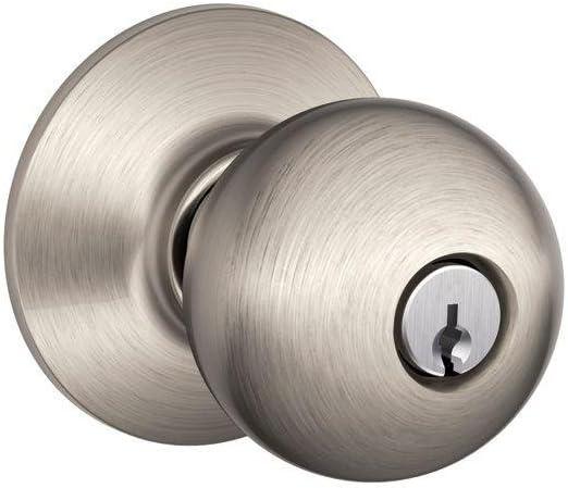 SCHLAGE F51A ORB 619 Orbit Knob Keyed Entry Lock, Satin Nickel