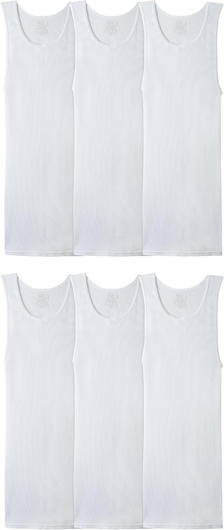 Fruit of the Loom Men's Sleeveless Tag Free Moisture Wicking Tank A-Shirt (Medium, 6 Pack - White)