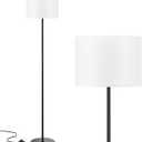 Modern Floor Lamp Simple Design with White Shade, Foot Pedal Switch, 60" Small Tall Lamps for Living Room Bedroom Office Dining Room Kitchen, Black Pole Lamp(Without Bulb)