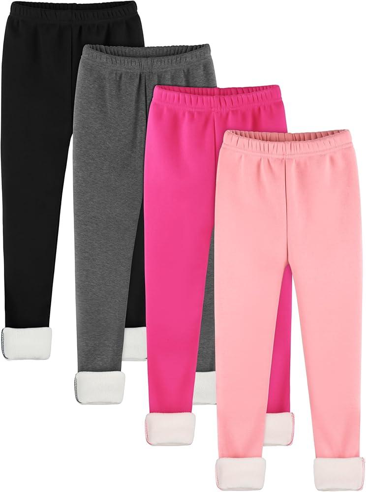 Resinta 4 Pack Girls Cotton Fleece Lined Leggings Warm Thick Tights Thermal Full Length Pants Winter Clothes for Kids 12,14Y