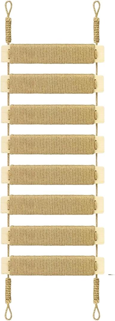 Adjustable Cat Ladder & Bridge - Multi-Functional Wall Furniture Climbing Frame | Sisal-Rope Wrapped Rungs for Secure Climbing | Indoor Cats, Small Pets | Cage Accessories (Wood) (20in)