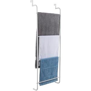 MyGift Over The Door Towel Rack with 4 Rungs, White Metal Ladder Bathroom Towel Hanging Storage Drying Rack Towel Bar Hanger Bathroom Storage