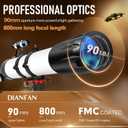 Dianfan Telescope,90mm Aperture 800mm Telescopes for Adults Astronomy,Portable Professional Refractor Telescope for Beginners,with Stainless Tripod & Phone Adapter,Carry Bag