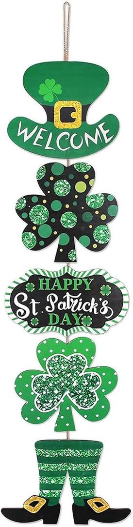 St. Patrick's Day Door Sign Happy Saint Patricks Day Wooden Decorations Welcome Hanging Signs Shamrock Home Wall Decor for Farmhouse Porch Front Door Outdoor