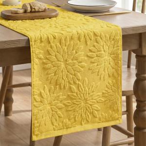 4 x Artoid Mode Yellow Soft 3D Jacquard Dahlia Floral Pinnata 100%Cotton Spring Table Runner, Holiday Kitchen Dining Table Decoration for Home Party Decor 13x72 Inch