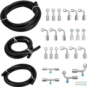 25PCS Air Conditioning Hose & Fitting Kit, Universal Air Conditioning Extended Length Hoses Includes 6.5ft #6#8#10 AC Hoses and #6#8#10 AC Fittings