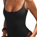 PINKMSTYLE Women Sexy Scoop Neck Double Lined Bodysuit Backless Cami Top Adjustable Spaghetti Strap Body suit Tank Tops (Black, S)