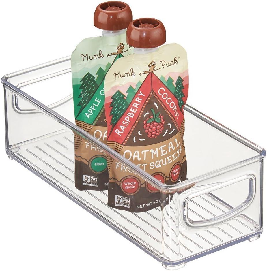 mDesign Stackable Plastic Food Storage Bin with Handles for Kitchen Pantry, Cabinet, Refrigerator, Freezer - Organizer for Fruit, Yogurt, Squeeze Pouches - BPA Free, 10" Long - Clear (10 x 4 x 3) mDesign Stackable Plastic Food Storage Bin with Handles for Kitchen Pantry, Cabinet, Refrigerator, Freezer - Organizer for Fruit, Yogurt, Squeeze Pouches - BPA Free, 10" Long - Clear (10 x 4 x 3)