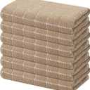 100% Cotton Terry Cloth Kitchen Towels, Super Soft and Absorbent Dish Towels for Drying, Checkered Designed Hand Towels for Kitchen, 16 x 26 Inches, 6 Pack, Tan