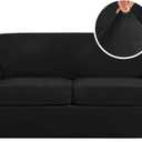 H.VERSAILTEX Real Velvet Plush 3 Piece Stretch Sofa Covers Couch Covers for 2 Cushion Couch Sofa Slipcovers Width Up to 90 Inch Feature Thick Soft Stay in Place (Large Sofa, Black)