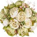 Mkono Peonies Artificial Flowers, 2 Packs 13 Stems Faux Peony Flowers Real Touch Fake Silk Bouquet for Arrangements Dining Table Centerpieces for Kitchen Bridal Wedding Party (2, New Green)