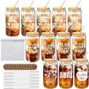 12 Set Teacher Appreciation Gifts Bulk, 16 Oz Glass Cups with Lids Straws Brushes and Gift Cards for Teacher Thank You Birthday Graduation Christmas Retirement Gifts