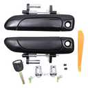 MOTOKU 2 Pair Front Black Exterior Door Handle and Door Lock Cylinders for Honda Civic 2001-2005 Outer Outside Left Driver and Right Passenger Side with Passenger Side Keyhole