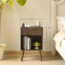 Fultyle Mid Century Modern Nightstand, Wood Bedside Table with Drawer and Opening Storage, End Table Living Room Fluted Night Stand with Solid Wood Legs for Bedroom (Rustic Brown)