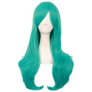 8 Inch/70cm Women Side Bangs Long Curly Hair Cosplay Wig (Teal Green)
