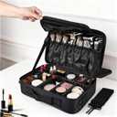Greenfeather Travel Makeup Bag, Professional Cosmetic Train Case Organizer, Portable Travel Cosmetic Brush Bag Holder Makeup Artist Storage Box with Adjustable Dividers and Shoulder Strap, Black