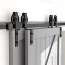 SKYSEN 6FT Heavy Duty Sliding Barn Door Hardware Single Track Bypass Double Door Kit Black(Bypass Spoke Wheel-1) (6 Feet)