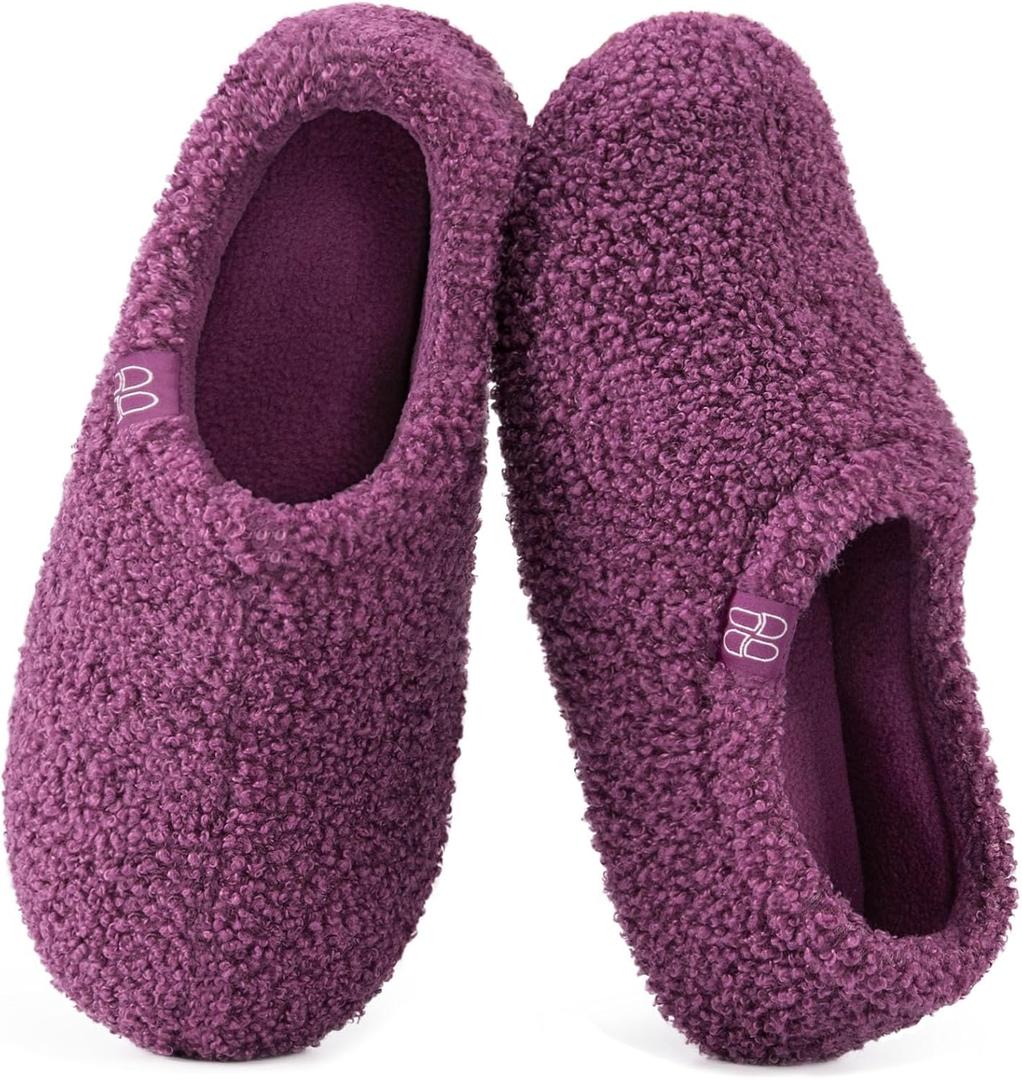 HomeTop Women's Fuzzy Curly Fur Memory Foam Loafer Slippers with Polar Fleece Lining (10.5, Purple)