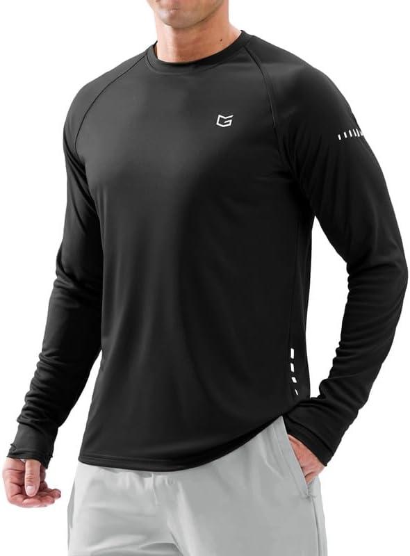 Men's Sun Protection Long Sleeve Shirts UPF 50+ Rash Guard for Men SPF UV Fishing Hiking Running Workout Athletic Shirt (Black)