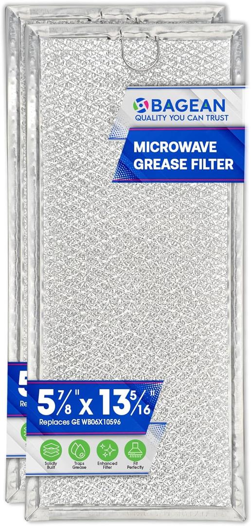 Microwave Filter Replacement 13.3" x 5.85" WB06X10596 GE Microwave Filter Fits Whirlpool Samsung Maytag - Aluminum Mesh Screen Grease Filters - Filters Air Entering Over the Range Oven Vent Fan (2-Pk)