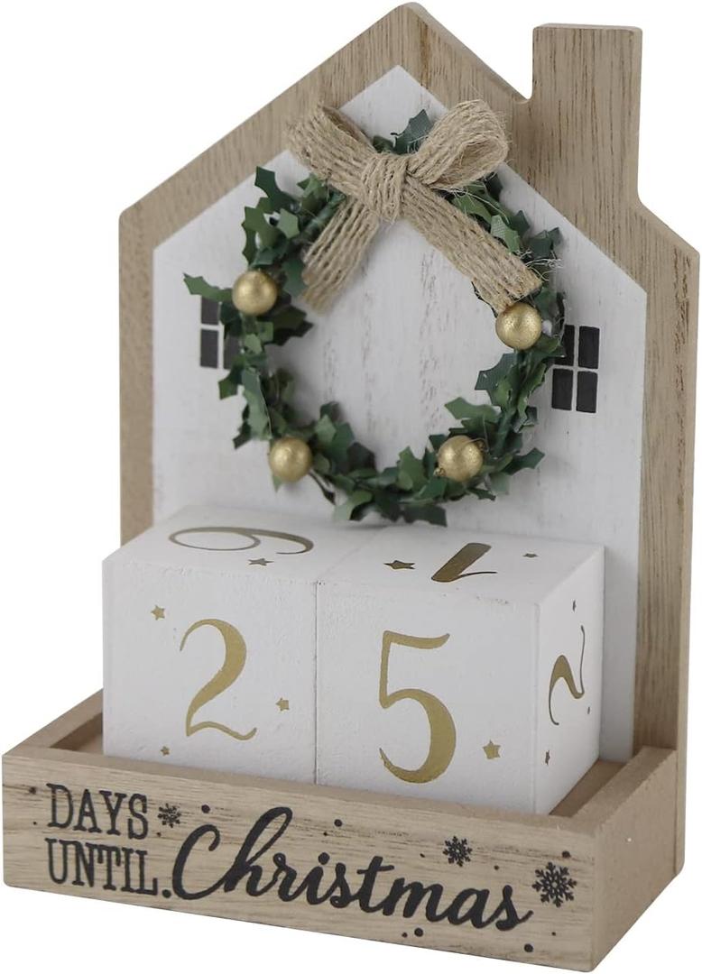 Sfozstra Christmas Wooden Countdown Advent Calendar with Bow Garland Simple Room Design Numebr Calendar to Meet the Christmas Countdown Calendar, Tabletop Calendar Decoration
