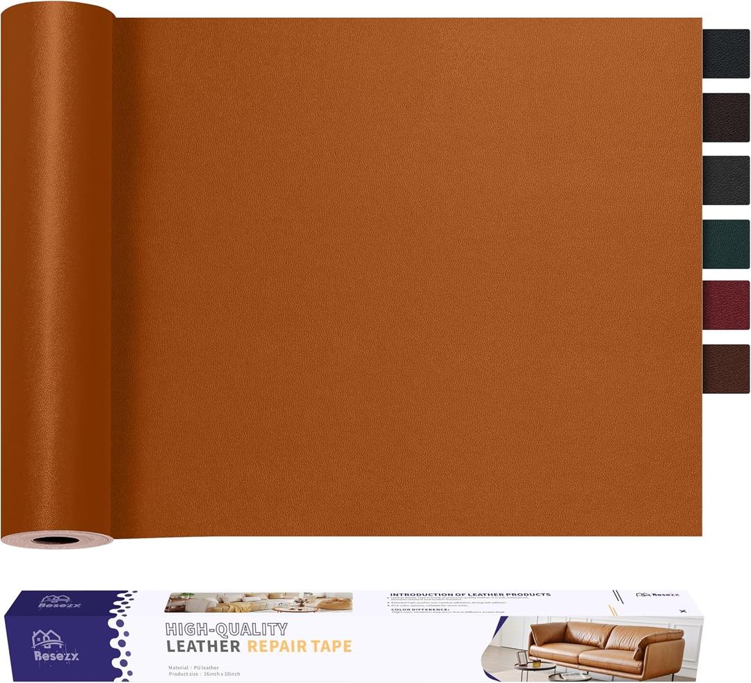 Besezx Self Adhesive Leather Repair Patch, 30 in x 16 in Large Leather Patches for Furniture, Leather Repair kit for Couch, Car Seat, Motorcycle seat, Loveseat (Light Brown)