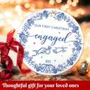 3 x First Christmas Engagement Ornament Gifts for Couples, Blue 2025 Engaged Ornaments for Christmas Tree, Ceramic