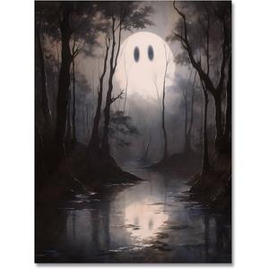 Halloween Decor Wall art Prints Dark Forest Ghost Ghost Poster art Holiday Art Gifts 16x2in Unframed